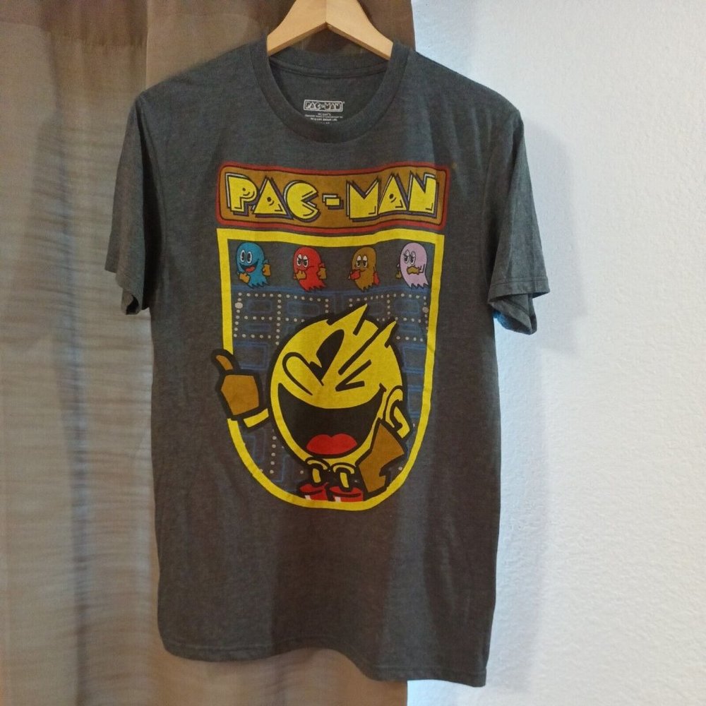 Women's Pacman Multicolored Graphic Print Short Sleeve Gray T-Shirt Size Medium